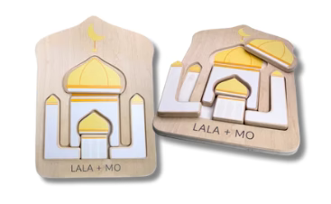 Puzzles islamiques Montessori en bois – Lot de 4 pour éveil et motricité fine