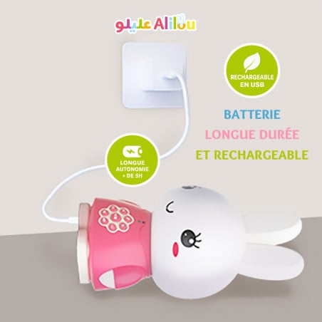 Alilou le Lapinou Mouslim – Veilleuse Ludo-éducative Islamique Rose| Coran, Histoires & Berceuses
