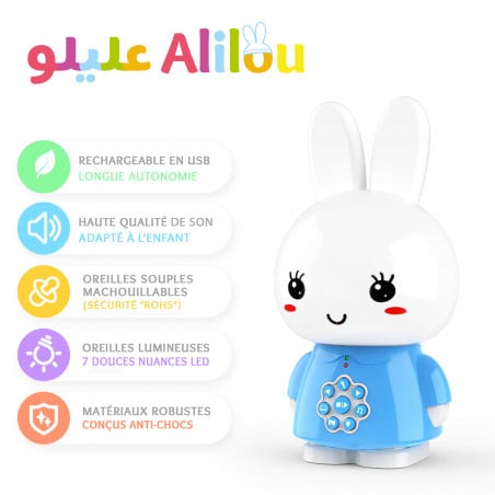 Alilou le Lapinou Mouslim – Veilleuse Ludo-éducative Islamique Rose| Coran, Histoires & Berceuses