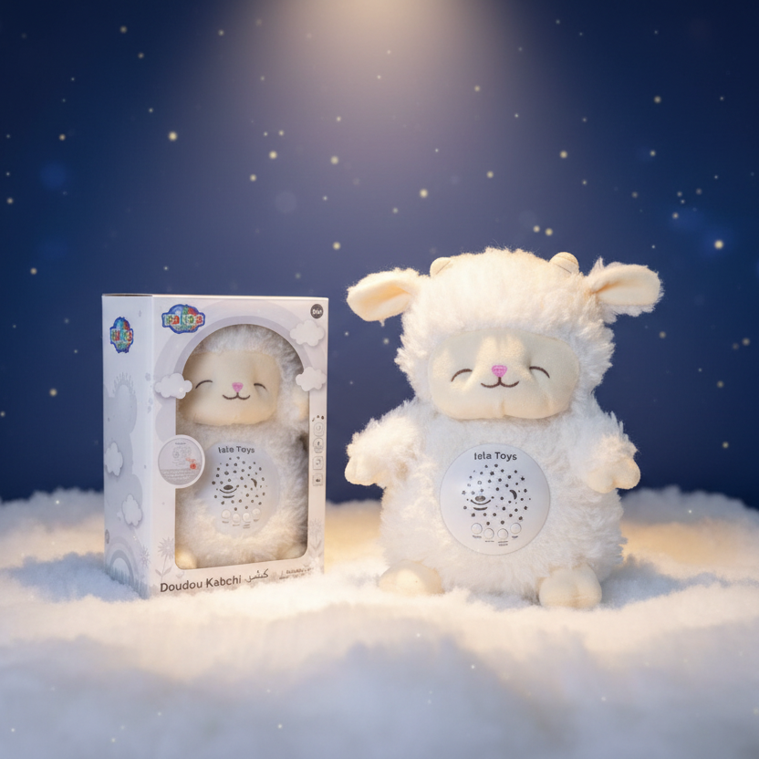 Doudou Kabchi Mouton blanc - Veilleuse Coranique avec détecteur de pleurs - Cadeau pour bébé et enfant musulman - Islatoys