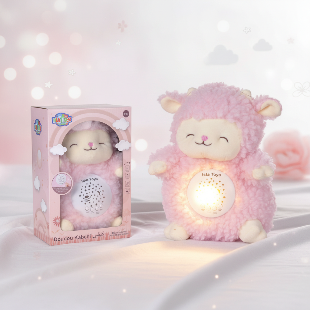 Doudou Kabchi Mouton Rose - Scène premium lifestyle