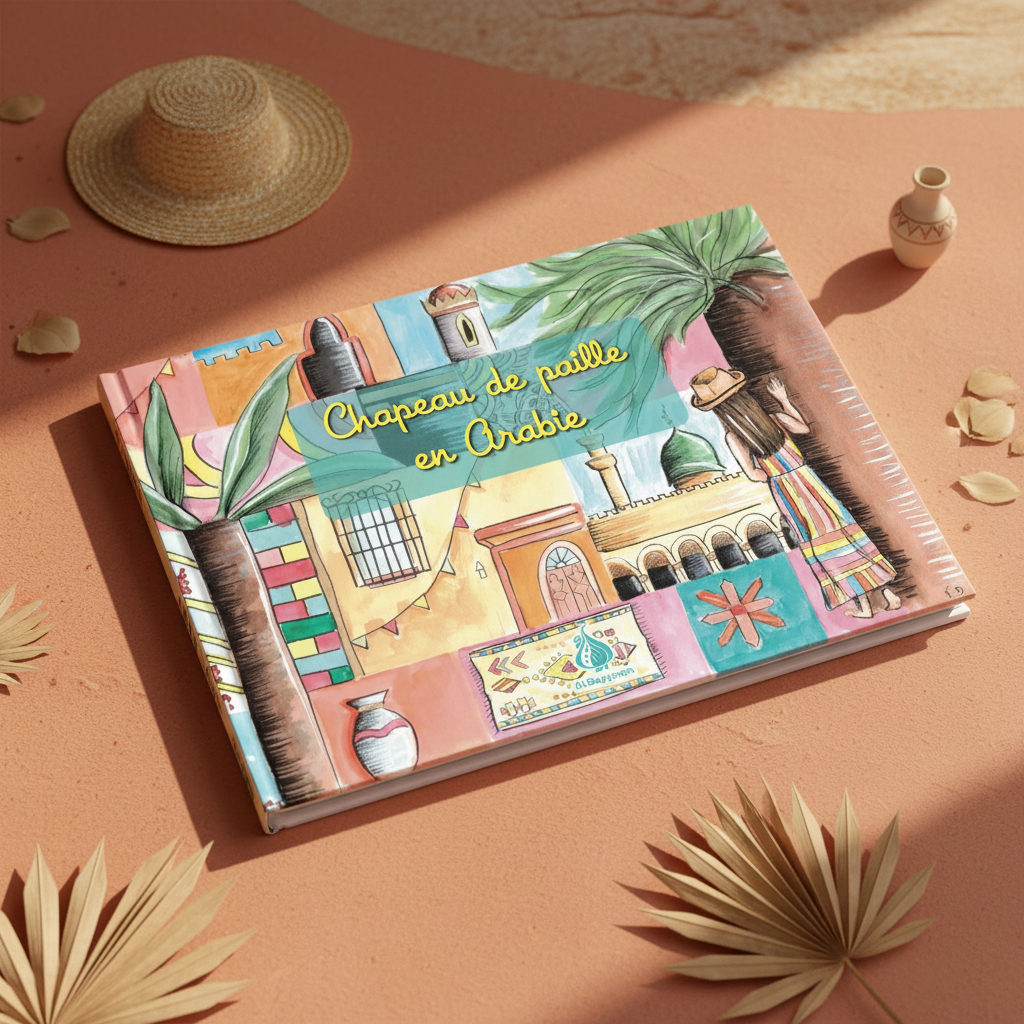 Chapeau de paille en Arabie — mise en scène lifestyle terracotta et palmiers
