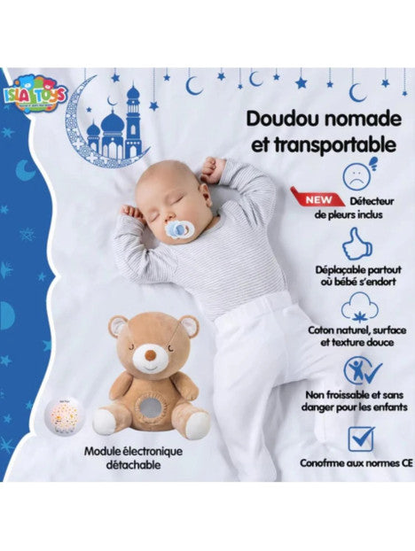 Nounours Amin - Veilleuse Coranique avec détecteur de pleurs - Cadeau pour bébé et enfant musulman - Isla Toys