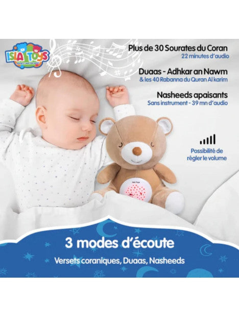 Nounours Amin - Veilleuse Coranique avec détecteur de pleurs - Cadeau pour bébé et enfant musulman - Isla Toys